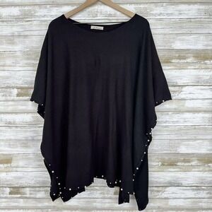 LA Fiorentina Poncho Faux Pearl Embellished Poncho Sweater Top Black One Size